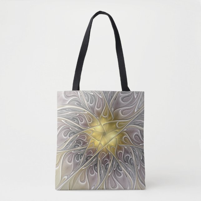Tote Bag Fleurir Avec Or Moderne Fleur Abstraite Fractale (Devant)