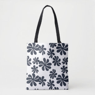 Tote Bag Fleurs à boulettes bleu marine avec couleur arrièr