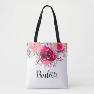 Tote Bag Fleurs à l'aquarelle Personnalisées