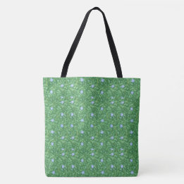 Tote Bag Fleurs à perches bleu vif sur vert foncé