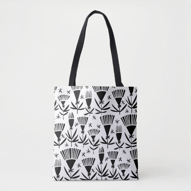Tote Bag Fleurs Abstraites en noir blanc : Motif élégant (Devant)