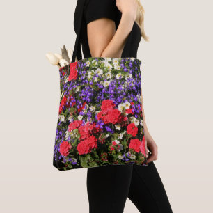 Tote Bag Fleurs annuelles violettes, rouges et blanches