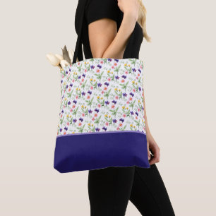 Tote Bag Fleurs Aquarelle Jaune Rose Violet Bloc de Couleur