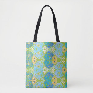 Tote Bag Fleurs aquarelles bleues et jaunes