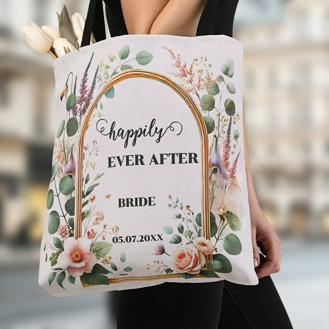 Tote Bag Fleurs Aquarelles Classiques Mariage élégant (Elegant wedding tote bag featuring watercolor flowers on a classic gold frame - bride - bride to be)