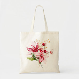 Tote Bag Fleurs aquarelles de poinsettia rouge de vacances 