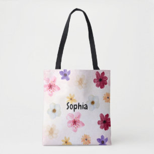 Tote Bag Fleurs Aquarelles Douces Nom Personnalisé