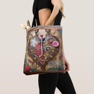 Tote Bag Fleurs au rouge à lèvres Cœur Série Steampunk