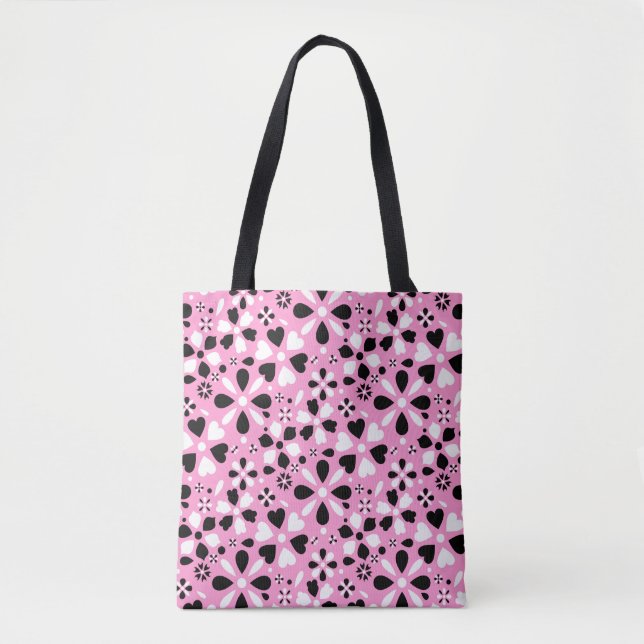 Tote Bag Fleurs blanches noires mignonnes (Devant)