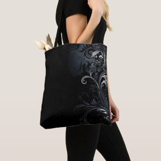 Tote Bag Fleurs blanches noires modernes et élégantes