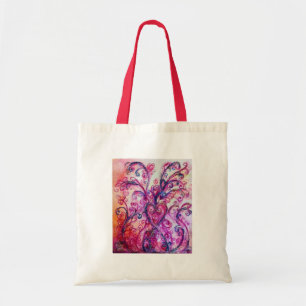 Tote Bag FLEURS BLANCHES rose vif pourpre blanc