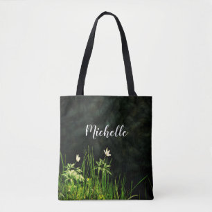 Tote Bag Fleurs blanches vert nom