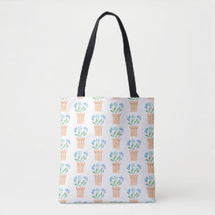 Tote Bag Fleurs bleues dans des pots tissés