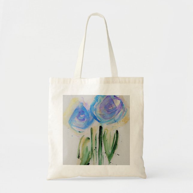 Tote Bag Fleurs bleues et abstraites (Devant)