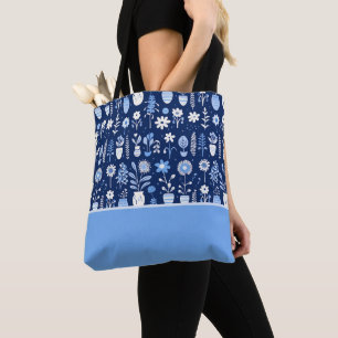Tote Bag Fleurs bleues et blanches dans des vases, bloc de
