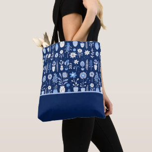 Tote Bag Fleurs bleues et blanches dans les vases, Bloc de 