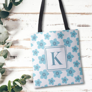 Tote Bag Fleurs bleues Monogramme initial