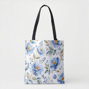 Tote Bag Fleurs Bleues Romantiques