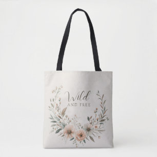 Tote Bag Fleurs Bohèmes Minimalistes en Ivoire et Rose Pâle