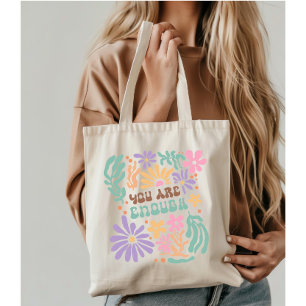 Tote Bag Fleurs Boho Rétro Vous Êtes Assez Santé Mentale