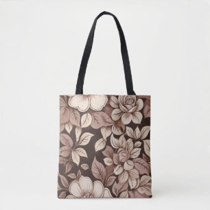 Tote Bag Fleurs botaniques sépia neutres
