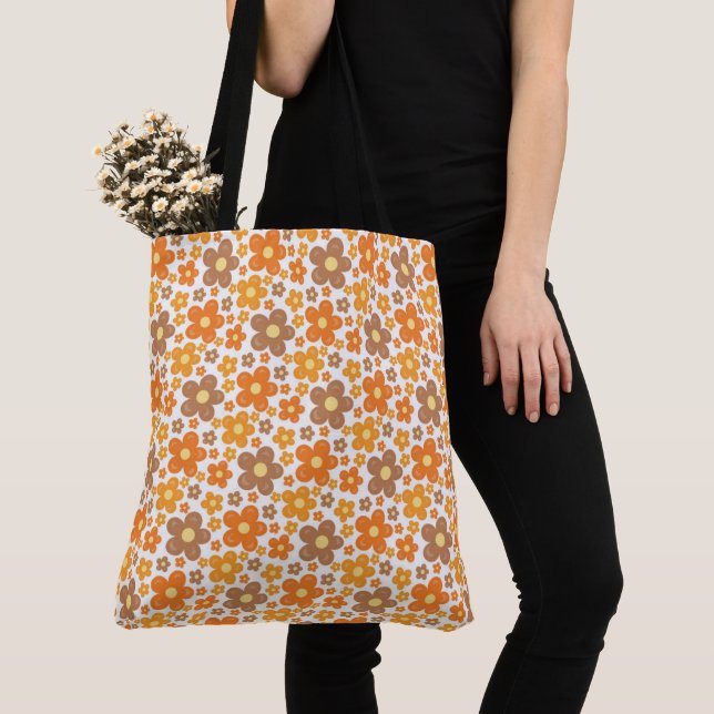 Tote Bag FLEURS Brown ET ORANGE (De près)