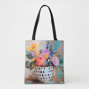 Tote Bag Fleurs colorées dans une tasse à thé à pois