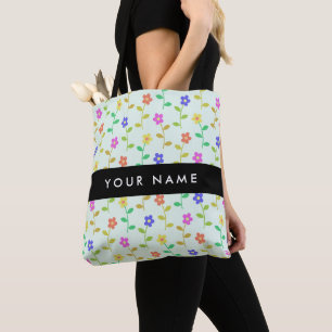 Tote Bag Fleurs colorées, fond vert clair, noir