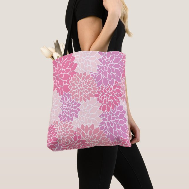 Tote Bag Fleurs Dahlia, Motif De Fleurs, Dahlia Rose (De près)