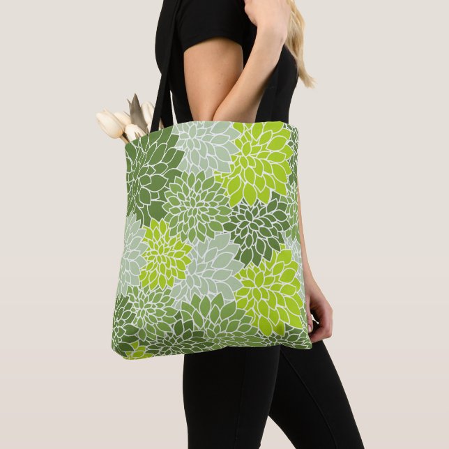 Tote Bag Fleurs Dahlia, Motif De Fleurs, Dahlia Verte (De près)