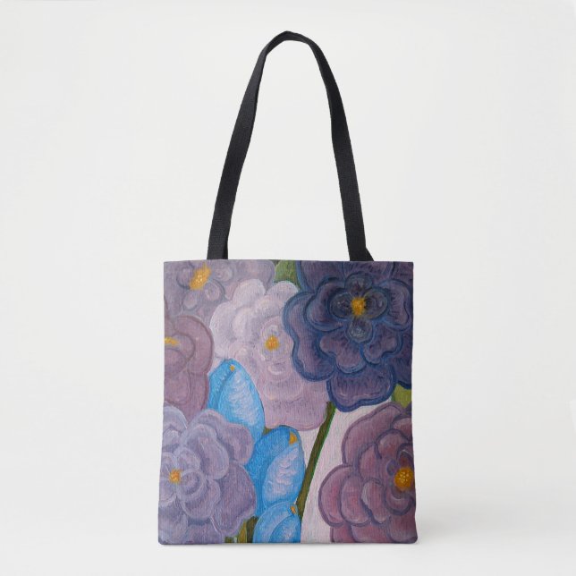 Tote Bag Fleurs dans le gris (Devant)