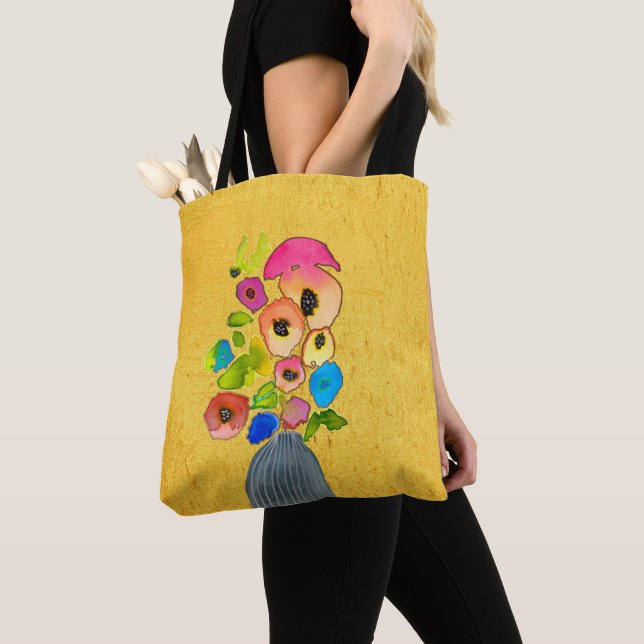 Tote Bag Fleurs d'aquarelle florale dans le vase (De près)