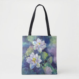 Tote Bag Fleurs d'aquarelle losange blanc illustration fleu