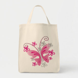 Tote Bag Fleurs d'argent mignonnes Papillon rose