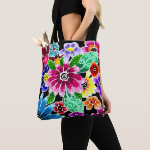 Tote Bag Fleurs d'art folklorique génoise multicolore