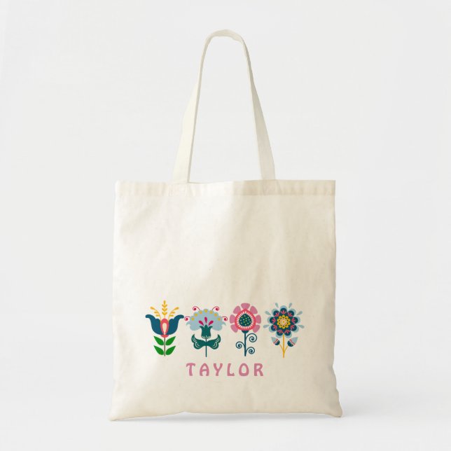 Tote Bag fleurs d'art populaire (Devant)
