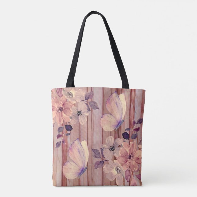 Tote Bag Fleurs de bois rustiques et papillons (Dos)