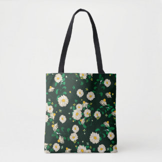 Tote Bag Fleurs de broderie et motif sans couture feuille. 