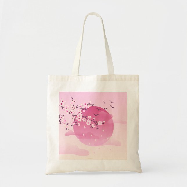 Tote Bag Fleurs de cerisier Paysage japonais rose (Devant)