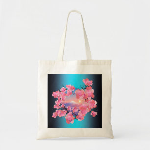 Tote Bag Fleurs de cerisiers par le Mont Fuji en bleu