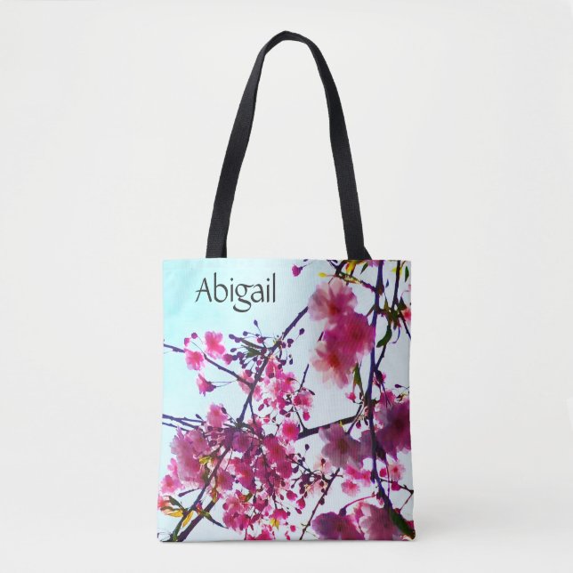 Tote Bag Fleurs de cerisiers roses - monogrammed (Devant)