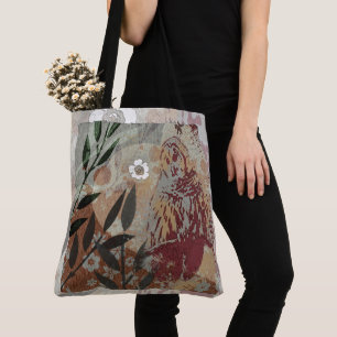 Tote Bag Fleurs de chouettes et branches Collage de tapisse