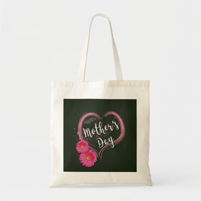 Tote Bag Fleurs de Coeur Rose Fête des Mères - Budget Fourr (Devant)