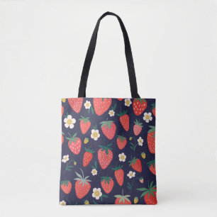 Tote Bag Fleurs de fraises et fruits : Motif décoratif