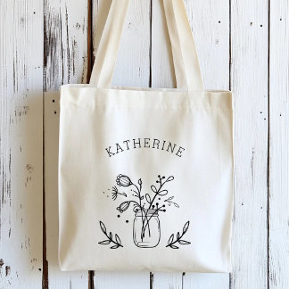 Tote Bag Fleurs de jarres de maçon rustiques personnalisées