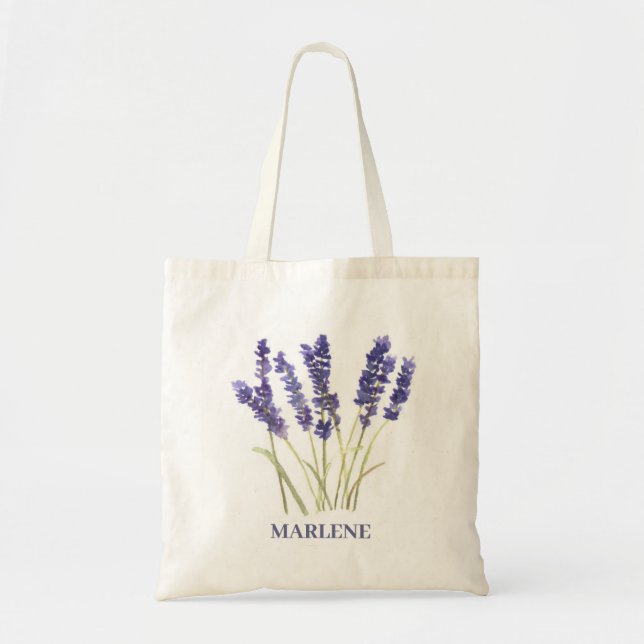 Tote Bag Fleurs de lavande à l'aquarelle Floral violet (Devant)