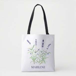Tote Bag Fleurs de lavande à l'aquarelle florale violette