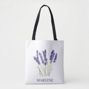 Tote Bag Fleurs de lavande à l'aquarelle florale violette