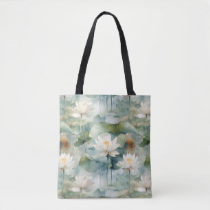 Tote Bag Fleurs de Lotus Vertes Sérénité