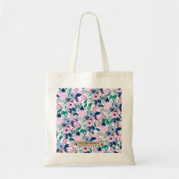 Fleurs de marine rose douce Aquarelle or Monogramm